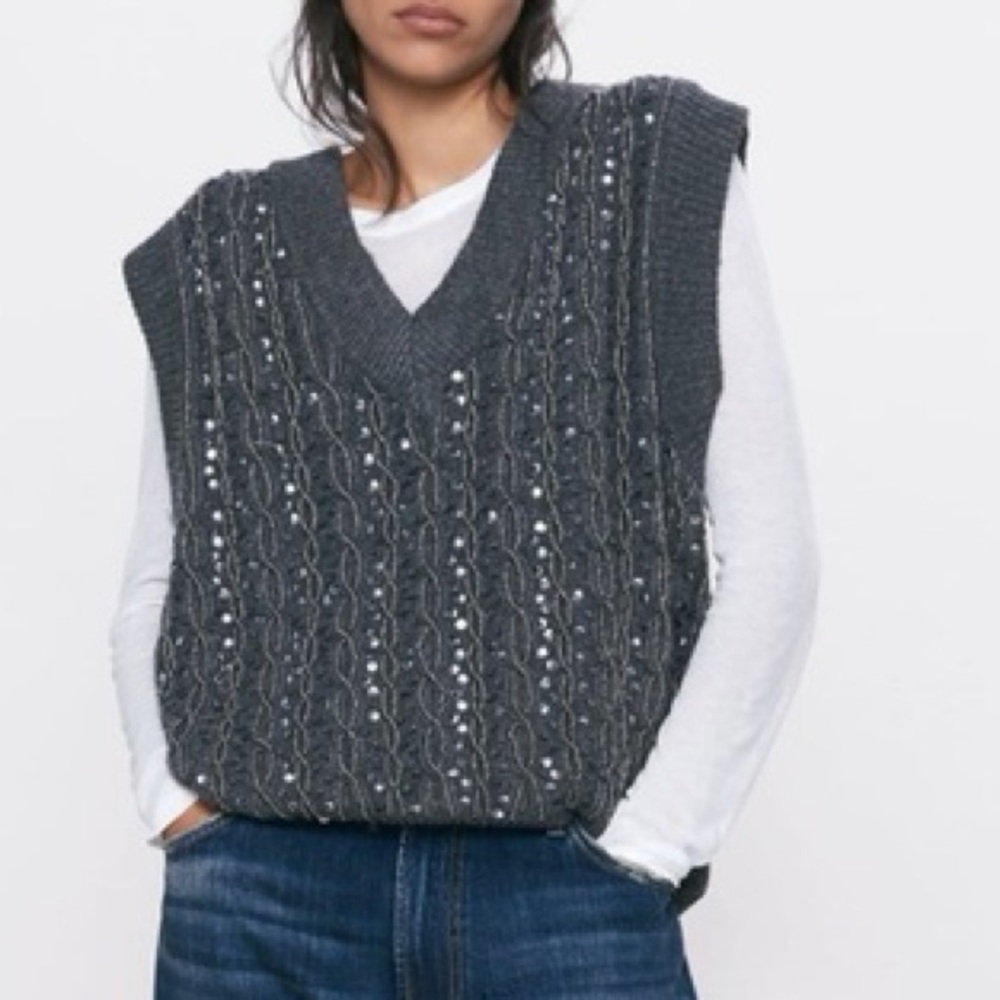 Zara NWT Dark Gray V-Neck Sweater Vest
